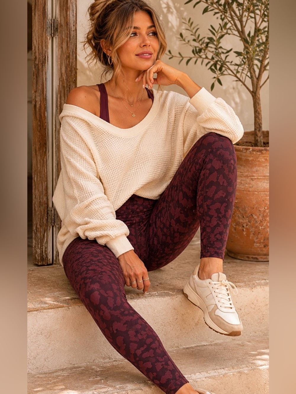 Lululemon Burgundy Print Leggings High Rise Size 4